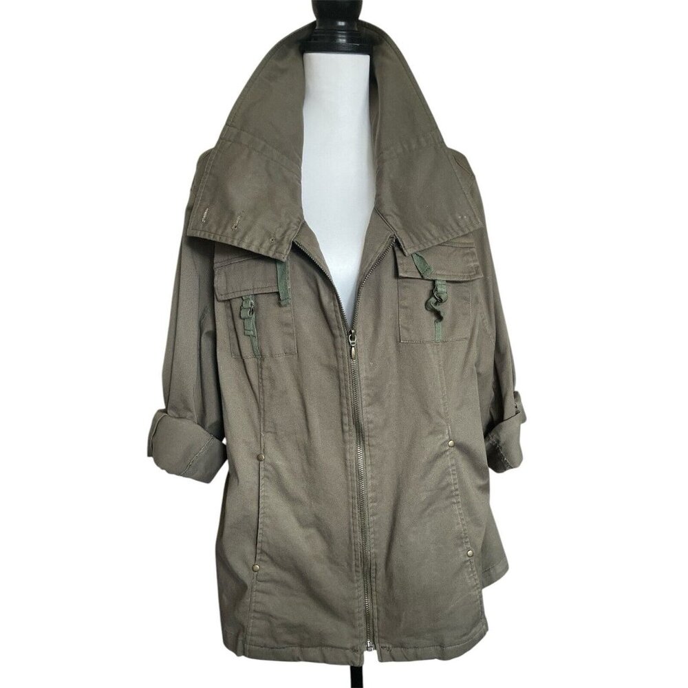Dressbarn Womens PLUS 18/20 Olive Green Zip Front Safari Utility Jacket Vacay